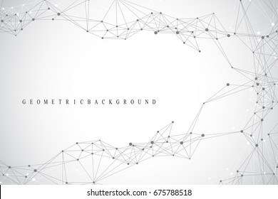 Molécula de fundo gráfico geométrico e comunicação. Complexo de Big Data com compostos. Perspectiva de fundo. Array mínimo. Visualização de dados digitais. Ilustração científica de vetores cibernéticos