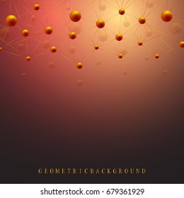 Geometric graphic background molecule and communication. Big data complex with compounds. Perspective backdrop. Minimal array. Digital data visualization. Scientific cybernetic vector illustration.