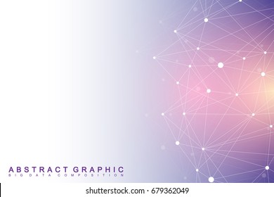 Geometric graphic background molecule and communication. Big data complex with compounds. Perspective backdrop. Minimal array. Digital data visualization. Scientific cybernetic vector illustration.