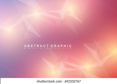 Geometric graphic background molecule and communication. Big data complex with compounds. Perspective backdrop. Minimal array. Digital data visualization. Scientific cybernetic vector illustration