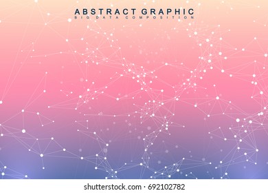 Geometric graphic background molecule and communication. Big data complex with compounds. Perspective backdrop. Minimal array. Digital data visualization. Scientific cybernetic vector illustration