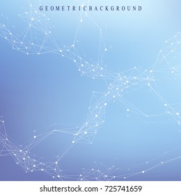 Geometric graphic background molecule and communication. Big data complex with compounds. Perspective backdrop. Minimal array. Digital data visualization. Scientific cybernetic vector illustration