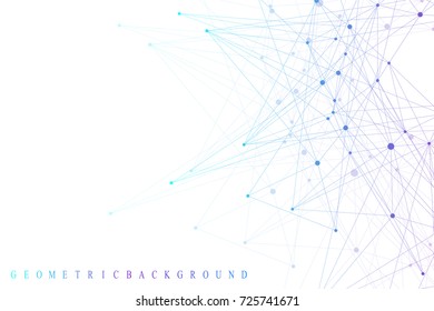 Geometric graphic background molecule and communication. Big data complex with compounds. Perspective backdrop. Minimal array. Digital data visualization. Scientific cybernetic vector illustration
