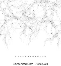 Geometric graphic background molecule and communication. Big data complex with compounds. Perspective backdrop. Minimal array. Digital data visualization. Scientific cybernetic vector illustration