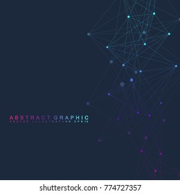 Geometric graphic background molecule and communication. Big data complex with compounds. Perspective backdrop. Minimal array. Digital data visualization. Scientific cybernetic vector illustration