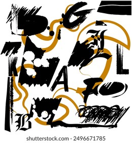 Geometric graphic brush line pattern writing slogan avesome black yellow color background abstract texture art design 