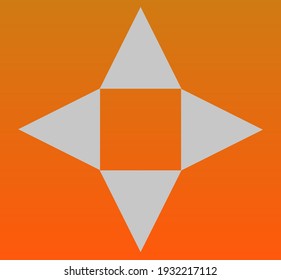 Geometric graphic design with four triangles and a square in the center on an orange background