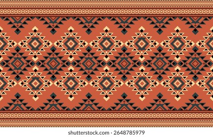 Geometric graphic patterns inspired by tribal patterns, “native” patterns, distinctive features and uniqueness of the Native American peoples such as the Navajo or Aztecs. Diamond shapes, black, navy 