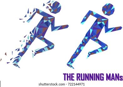 Geometric graphic running mans in low poly style 