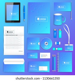 Geometric graphic set of vector corporate identity template. Business stationery mock-up. Scientific cybernetic background molecule and communication. Lines plexus. Minimal array with compounds