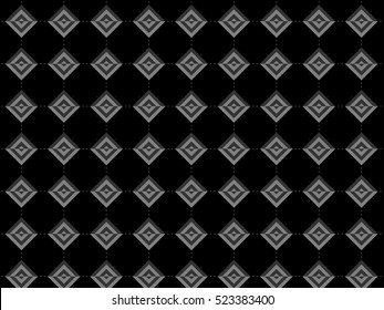 Geometric gray squares with dots on black background suitable for wrapping paper or fabric