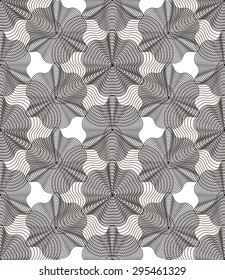 Geometric gray stripy overlay seamless pattern, bright vector abstract background. Graphic symmetric ornament.