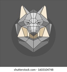 Geometric gray wolf of triangles in gray and beige. Vector illustration.