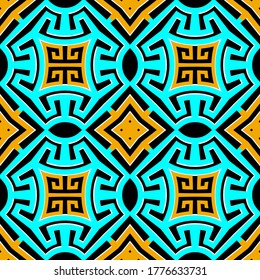 Geometric greek seamless pattern. Vector ornamental elegant background. Tribal ethnic style repeat backdrop. Greek key meanders trendy ornaments. Colorful abstract modern design. Abstract shapes.