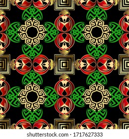 Geometric greek style vector seamless pattern. Abstract ornamental background. Decorative repeat backdrop. Patterned ornate ethnic tribal style design. Greek key meanders ornament. Squares, shapes.