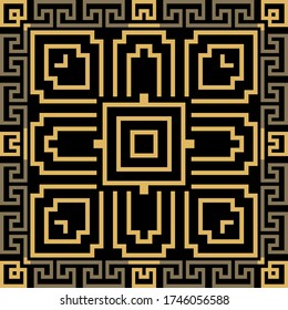Geometric greek vector seamless pattern. Abstract tribal ethnic style background. Repeat symmetric ornate backdrop. Elegant modern ornament. Ancient greek square frames, lines, greek key meanders.