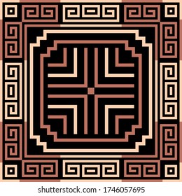 Patrón sin fisuras del vector geométrico griego. Resumen de antecedentes de estilo étnico tribal. Repita el fondo ornado simétrico. Elegante y moderno adorno. marcos cuadrados griegos antiguos, líneas, serpentines griegos.