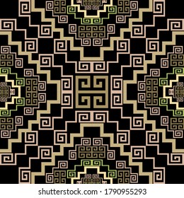Geometric greek vector seamless pattern. Abstract tribal ethnic style  background. Repeat colorful trendy backdrop with lines, mazes, shapes. Greek key meanders geometrical elegant modern ornaments.