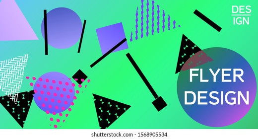 Geometric green abstract background with trendy isometric shapes. Minimal universal banner templates in memphis style. Minimalistic green background design with dynamic shapes. Vector illustration.