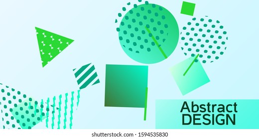 Geometric green abstract background with trendy isometric shapes. Minimal universal banner templates in memphis style. Minimalistic green background design with dynamic shapes. Vector illustration.