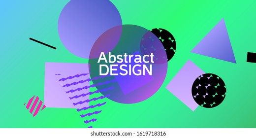 Geometric green abstract background with trendy isometric shapes. Minimal universal banner templates in memphis style. Dynamic composition. Vector illustration.
