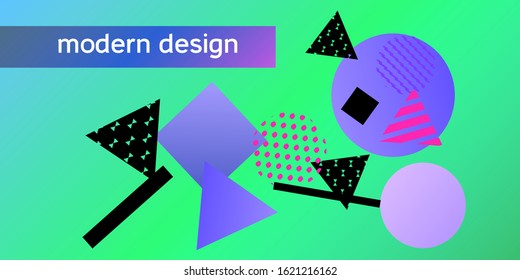 Geometric green abstract background with trendy isometric shapes. Minimal universal banner templates in memphis style. Minimalistic green background design with dynamic shapes. Vector illustration.