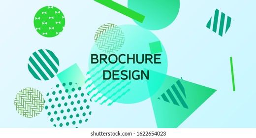 Geometric green abstract background with trendy isometric shapes. Minimal universal banner templates in memphis style. Minimalistic green background design with dynamic shapes. Vector illustration.