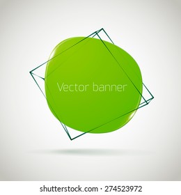 Geometric green banner round shape inside poligonal mesh on white background. Abstract form with connected lines.