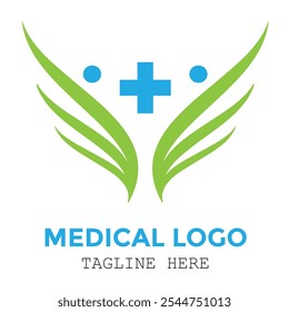 Geometric green and blue medical and pharmaceutical professional logo design