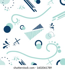 Geometric green blue pattern for wallpaper.  Memphis style for fashion.