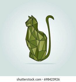 Geometric green cat. Polygonal and triangle cat