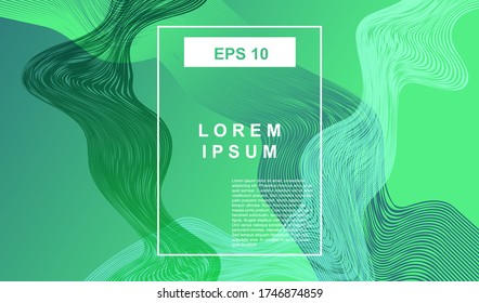 Geometric green gradient lines waves abstract background vector design. 
