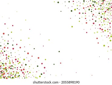 Geometric Green Graphic Illustration. Palette Dot Mosaic. Red Sparkle Confetti Wallpaper. Square Abstract Texture.