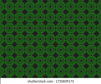 Geometric green knots repetion pattern set collage with dark grey at background. Based in Celtic Art