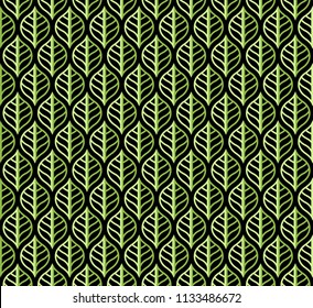 Geometric green leaf vector seamless pattern. Abstract vector texture. Art Deco Leaves background.