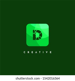 geometric green mono colors rounded square D logotype simple design concept isolated on dark green background.
