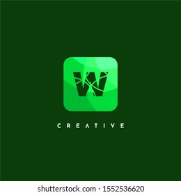 geometric green mono colors rounded square W logotype simple design concept isolated on dark green background.