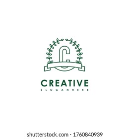 geometric green ornament C logo letter creative design concept