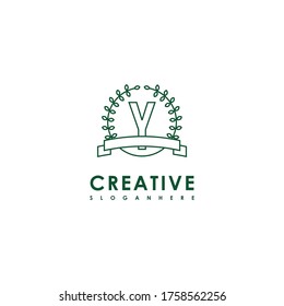 geometric green ornament Y logo letter creative design concept