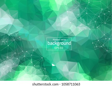 Geometric Green Polygonal background molecule and communication. Connected lines with dots. Minimalism background. Concept of the science, chemistry, biology, medicine, technology.