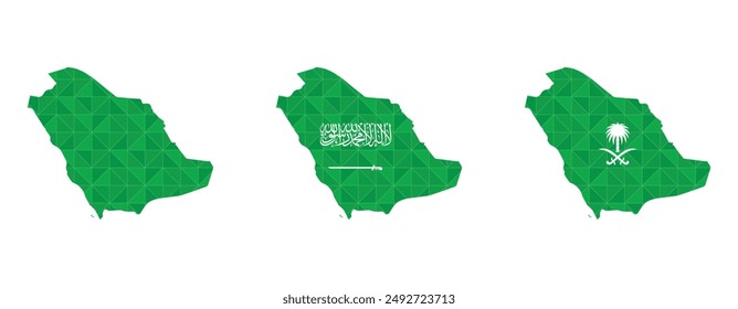 Geometric Green Saudi Arabia Maps with National Symbols