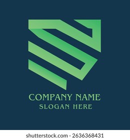 Geometric Green Shield Logo with Letter ES