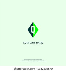 geometric green square abstract Q logo letter design concept