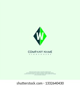geometric green square abstract W logo letter design concept