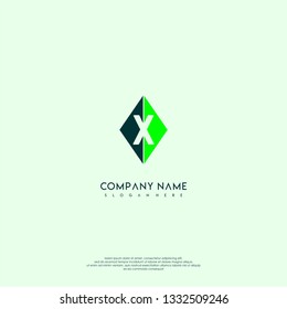 geometric green square abstract X logo letter design concept