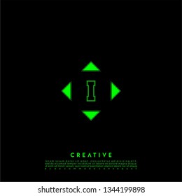 geometric green square lines logo letter I design concept