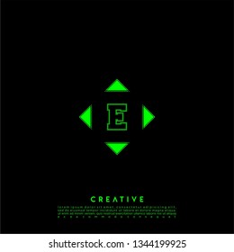 geometric green square lines logo letter E design concept