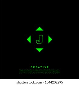 geometric green square lines logo letter J design concept