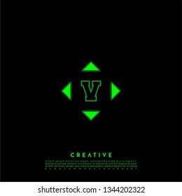 geometric green square lines logo letter V design concept