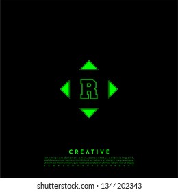 geometric green square lines logo letter R design concept